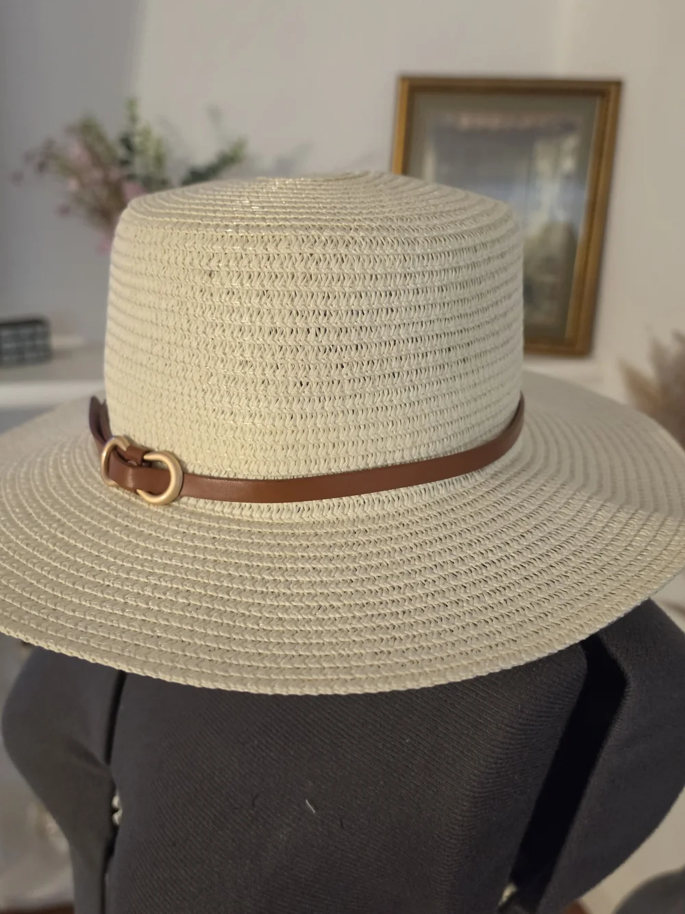 Black Or Cream Straw Rancher Hat with Brown Leather Band